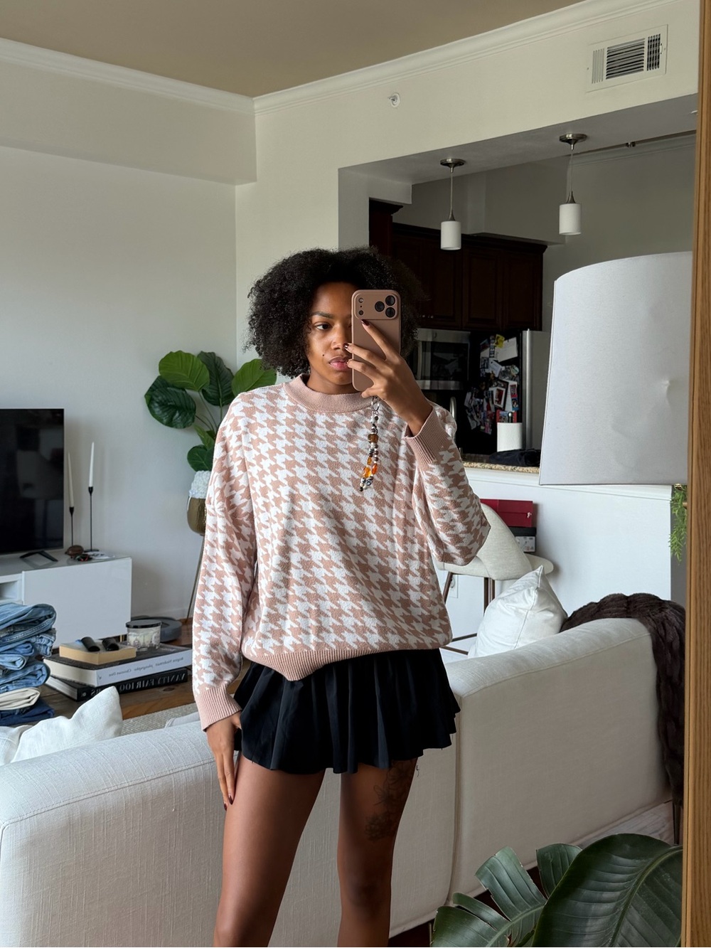 Simplicity Pink & White Houndstooth Knit Pullover